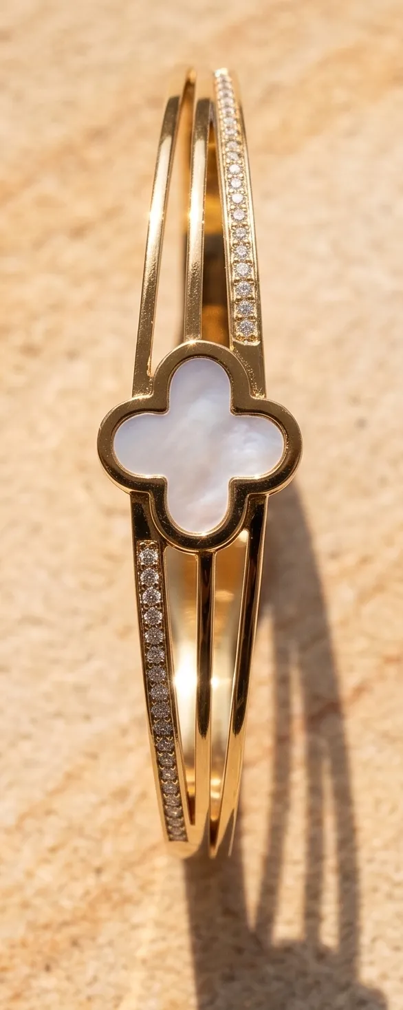 Golden Stainless Steel Alhambra Clover Bangle